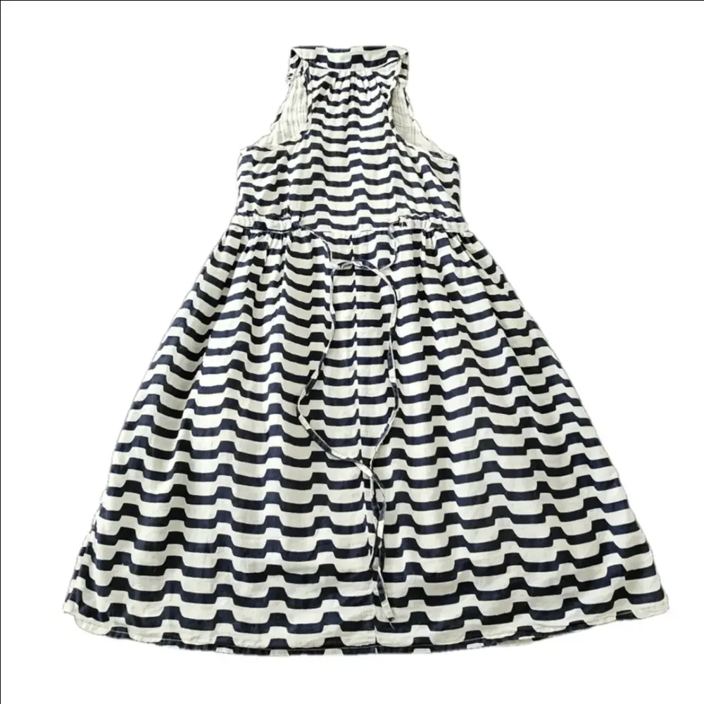 Pinky Striped Nautical Dress Cotton Racer Back Navy Blue/ Light Beige Small - Picture 2 of 11